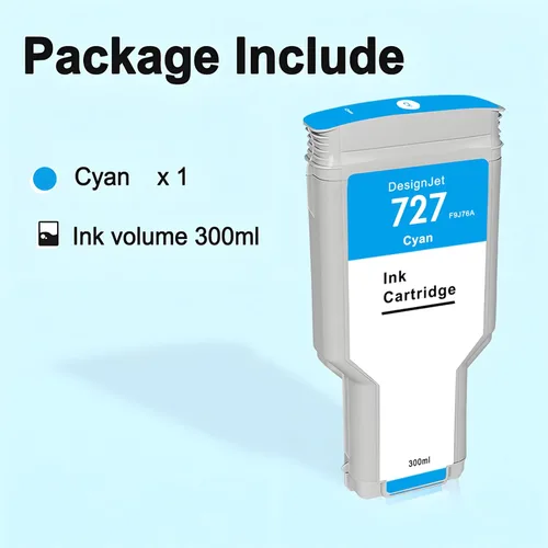 Miniatura 4 de HP 727 - Cartucho de tinta cian F9J76A 727XL compatible con impresoras DesignJet T920 T930 T1500 T1530 T2500 T2530 (paquete de 1, 10.8 fl oz)