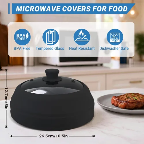 Miniatura 2 de Cubierta de vidrio para microondas, cubierta plegable de microondas de 10.5 pulgadas para vidrio de alimentos, tapa de silicona ventilada