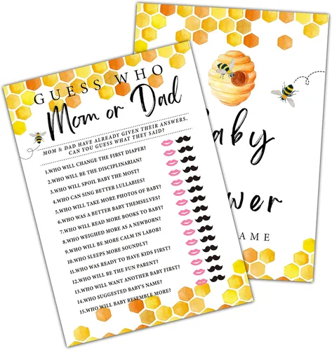 Miniatura 9 de Honey Bee - Juegos de baby shower, juegos de doble cara Adivina quién mamá o papá y Oh Baby juego verdadero o falso (paquete de 30) con 1 tarjeta