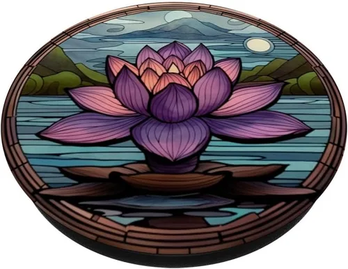 Miniatura 2 de PopSockets PopSockets PopGrip Intercambiable Floral Vitral Púrpura Abstracto Lotus Flower