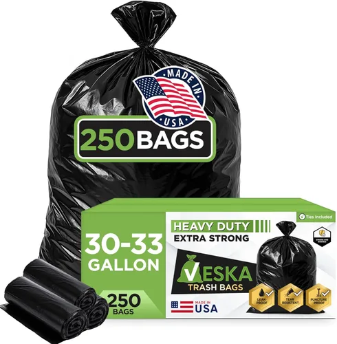Veska Bolsas de basura resistentes de 30 a 33 galones, paquete de 250 bolsas, bolsas de basura grandes negras de 30 galones, 32 galones, 33 galones.