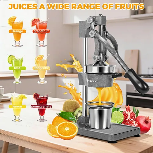 Miniatura 7 de Exprimidor de hierro fundido, prensa manual de cítricos, exprimidor de frutas de alta resistencia con piezas de acero inoxidable desmontables y base