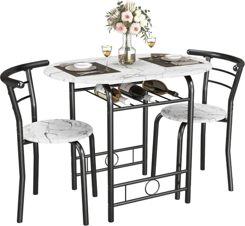 Miniatura 9 de JUMMICO juego de mesa redonda de 3 piezas de madera y sillas, mesa de grano de madera para ahorrar espacio en la cocina, rincón de desayuno