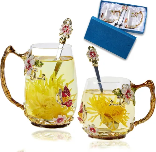 Miniatura 14 de Taza de té de vidrio para café, juego de tazas de té de lujo, cumpleaños, Navidad, día de San Valentín, idea de regalo para amantes del té y Azul