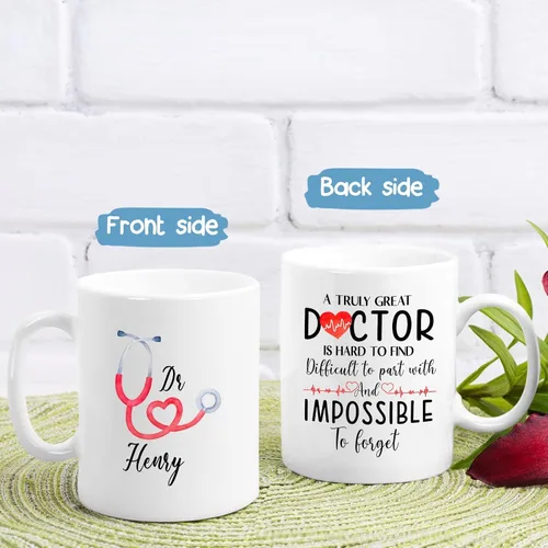 Miniatura 6 de Taza de café personalizada con nombre "A Truly Great Doctor Is Hard To Find And To Forget", taza de té con estetoscopio, taza de cerámica