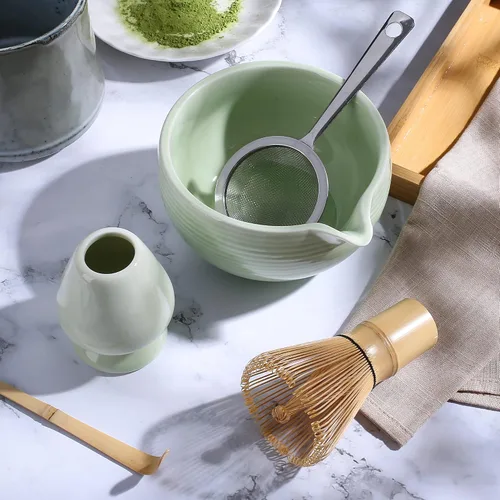 Miniatura 7 de ZENRC Ceremony - Kit de matcha rosa – Batidor tradicional de bambú (Chasen) Scoop (Chashaku) Chawan Bowl con boquilla de vertido, soporte para Rosa