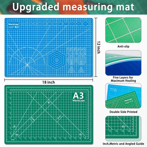 Miniatura 5 de WORKLION Alfombrilla de corte de PVC autorreparable de 12" x 18" para arte, doble cara, tabla de corte giratoria con cuadrícula para manualidades