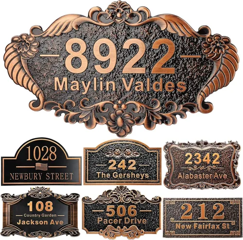 Miniatura 20 de Placa personalizada de dirección de casa de 12 pulgadas, números fundidos para exteriores, placa de señal de dirección personalizada con nombre