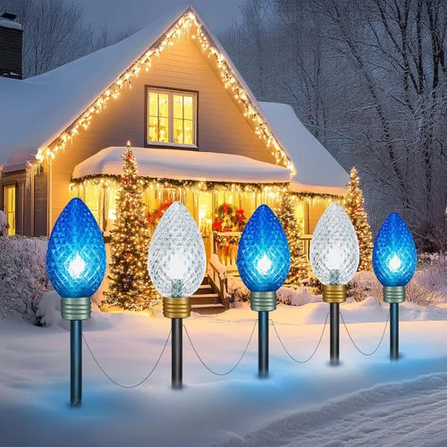 Miniatura 18 de Strawberry Jumbo C9 Luces de Camino de Navidad para Exteriores - 8.5 Pies 5 Luces LED C9 de Navidad, Luces C7 Cubiertas Jumbo Multicolor Luces