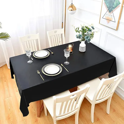 Miniatura 6 de 2 Empaques Mantel de Plástico Negro, 54 pulgadas x 108 pulgadas Cubierta de Mesa Rectangular Desechable para Fiestas, Adecuado para Cumpleaños