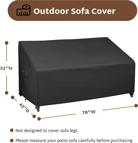 Miniatura 6 de iBirdie Funda de sofá para muebles de patio, 78 x 42 x 32 pulgadas, funda impermeable para sofá biplaza de 3 plazas, para exteriores, color negro