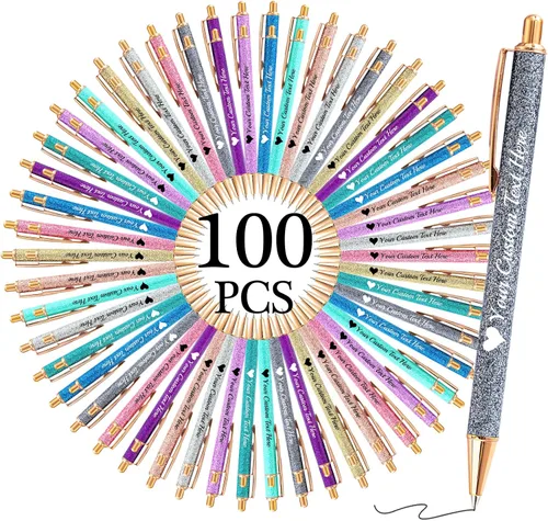Miniatura 10 de Bolígrafos con purpurina personalizados con nombre, bolígrafos bonitos y bonitos personalizados, bolígrafos retráctiles de tinta negra, suministros