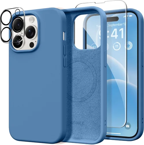Miniatura 229 de GONEZ Funda de silicona para iPhone 14 Pro Max, compatible con MagSafe, con protector de pantalla + protector de lente de cámara, silicona líquida a