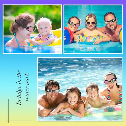 Miniatura 7 de Flutesan Paquete de 3 gafas de natación sin fugas, de silicona, antivaho con clip para la nariz, tapones para los oídos para adultos y niños, 3