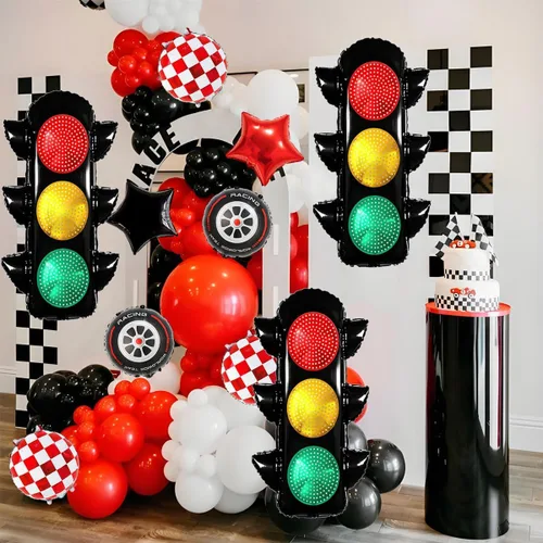 Miniatura 5 de 6 globos de carreras para decoración de fiesta de cumpleaños, globos de semáforo de 32 pulgadas para suministros de fiesta de cumpleaños