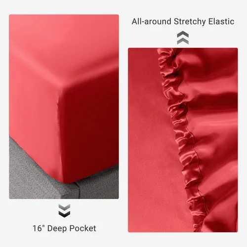 Miniatura 69 de THXSILK Juego de sábanas bajeras de 100% seda de morera, 3 piezas de seda 7A+, transpirable, suave, sábana bajera de 16 pulgadas de profundidad, 2