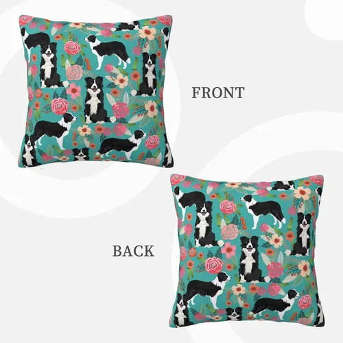 Miniatura 3 de Fundas de almohada decorativas de 18 x 18 pulgadas, fundas de almohada de doble cara para sofá, Border Collie Florals, fundas de almohada de felpa