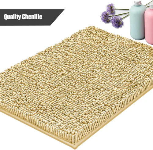 Miniatura 5 de Alfombras de baño de felpilla antideslizantes de 24 x 17 pulgadas, tapetes de baño para baño, ducha, color beige