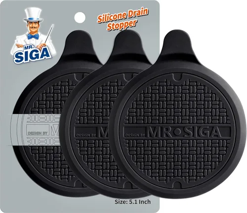 MR.SIGA Tapón de silicona para bañera, tapón de drenaje para ducha, fregadero, 5.1 pulgadas de diámetro, negro, paquete de 3