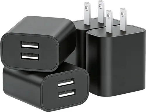 Miniatura 8 de Paquete de 3 cargadores de pared USB, adaptador de enchufe de doble puerto para bloque de carga de toma de pared, adaptador de corriente USB