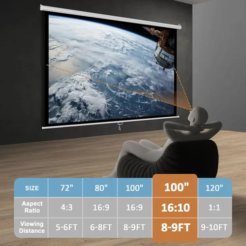Miniatura 2 de SUPER DEAL Pantalla de proyección HD de 100 pulgadas, 16:10, plegable, antiarrugas, portátil, pantalla de película, manual desplegable para cine
