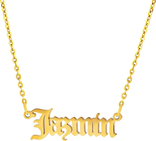 Joycuff antiguo inglés nombre collar (más de 500 nombres en existencia) personalizado chapado en oro de 18 quilates Monograma joyería regalo de