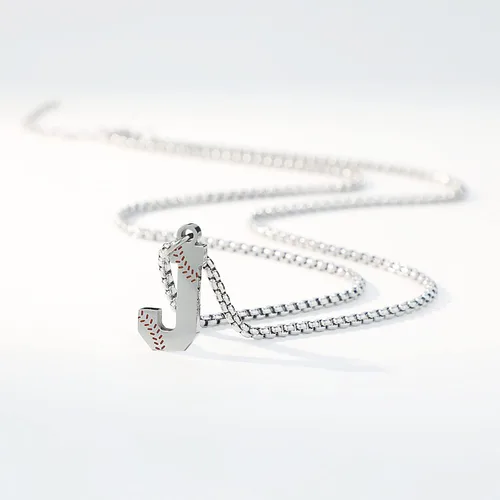 Miniatura 4 de Susook Collar con inicial de béisbol para niños, dije de letra A-Z, cadena de acero inoxidable de 22 + 2 pulgadas, regalo de béisbol personalizado