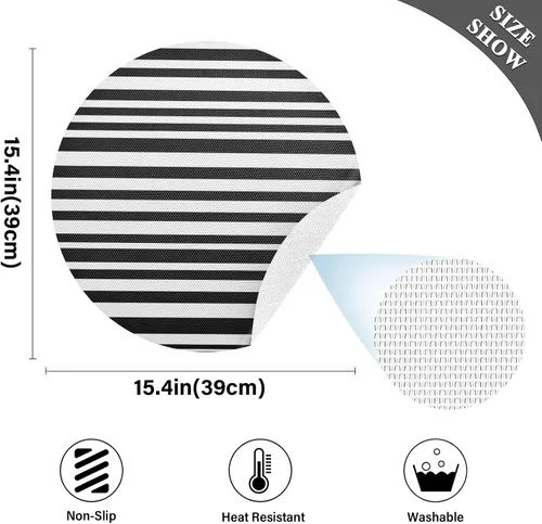 Miniatura 4 de Black White Stripes PVC Plate Mat, Washable Non Slip Heat Resistant Placemats for Kitchen, Set of 6