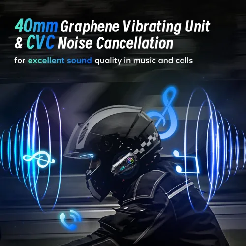 Miniatura 3 de Auriculares Bluetooth para Casco de Motocicleta, Auriculares Inalámbricos Bluetooth 5.3 para Exteriores con Altavoces, Cancelación de Ruido