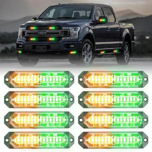 Miniatura 12 de 8 Piezas Luces Estroboscópicas de Emergencia de Montaje en Superficie Ámbar Blanco para Camiones, Barra de Luz Intermitente de Advertencia