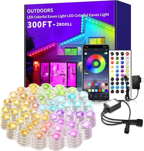 Miniatura 10 de Luces permanentes para exteriores de 200 pies para casa, impermeables, luces LED RGB inteligentes, luces permanentes para exteriores