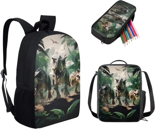 Miniatura 39 de HUGS IDEA Juego de 3 bolsas escolares con aislamiento térmico para el almuerzo, estuche para lápices