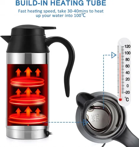 Miniatura 8 de Sunsbell - Hervidor eléctrico portátil para automóvil, 22.0 fl oz, caldera de agua para automóvil, 12 V, calefacción para automóvil, taza de viaje