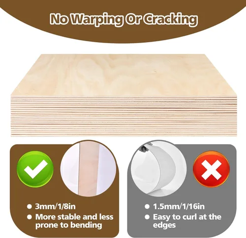 Miniatura 4 de Adrattnay Hojas de Tilo de 3mm - 3/8 x 30,5 x 30,5 cm, 24 piezas de madera contrachapada cuadrada de tilo para corte láser y grabado DIY, grabado