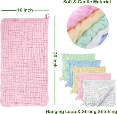 Miniatura 3 de Paños de muselina para bebé, servilletas 100% muselina de algodón para recién nacidos, paños de muselina suave absorbente para bebés de 10 x 20