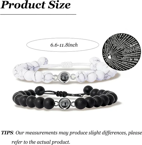 Miniatura 6 de 72ore Pulseras a juego para parejas, pulsera de fotos con texto en inglés "I Love You in 100 idiomas", pulseras de San Valentín, regalos para ella