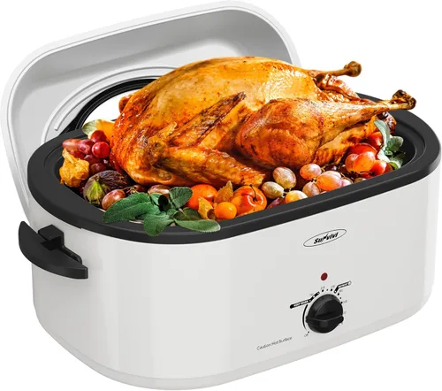 Miniatura 15 de Sunvivi Horno Asador Eléctrico de 26 Cuartos de Galón para Pavo con Tapa, Asadores Eléctricos con Bandeja Extraíble, Asador Grande, Tapa Visible