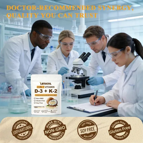Miniatura 6 de Suplemento de vitamina D3 K2 2 en 1 Softgel, vitamina D3 10000 UI y vitamina K2 200 mcg, K2 MK7 con suplemento de vitamina D3 que apoya la salud