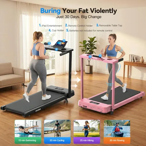 Miniatura 2 de FUNMILY Caminadora inclinada de 3.5 HP con escritorio y barra de asa, resistente capacidad de peso de 350 libras, cinta de correr portátil