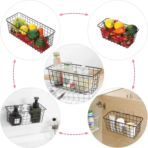 Miniatura 5 de Paquete de 4 cestas de almacenamiento de alambre para el hogar, contenedores de metal montados en la pared, contenedores organizadores para cocina