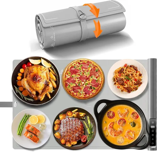 Miniatura 9 de Tapete de calentamiento de alimentos Temperatura máxima de 248 ℉, bandeja de calentamiento eléctrica con temporizador y 8 niveles ajustables