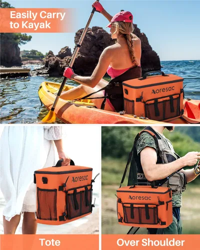 Miniatura 7 de AORESAC Enfriador de kayak detrás del asiento, impermeable para kayaks, compatible con asientos estilo silla de césped, bolsa térmica portátil