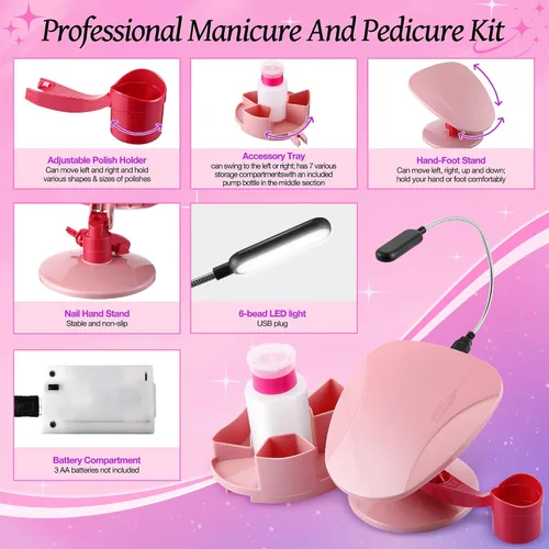 Miniatura 2 de Enhon Suministros de manicura, soporte de uñas, soporte de manos para uñas con múltiples ángulos y bandejas de pulido, juego de manicura de 3 piezas