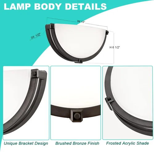 Miniatura 6 de Aplique de pared LED regulable de 13 pulgadas, lámpara de pared media luna, temperatura de color ajustable de 3000K/4000K/5000K, lámparas modernas