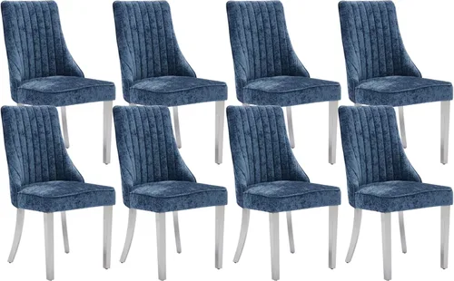 Miniatura 43 de Juego de 8 sillas de comedor, sillas de cocina con canales de lino con patas curvadas de madera maciza, silla de comedor tapizada de tela cómoda
