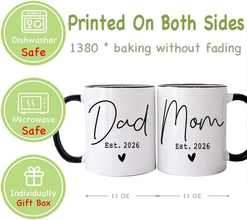 Miniatura 4 de EST 2026 - Juego de tazas de anuncio de embarazo para mamá y papá, regalos para padres primerizos, regalos de cumpleaños para madre primeriza y papá