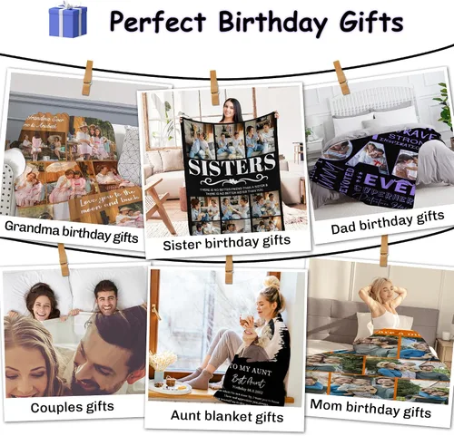 Miniatura 6 de Magimagine Manta personalizada, regalos de cumpleaños para hermanas de hermanas, mantas personalizadas con fotos, regalos de cumpleaños para O-to