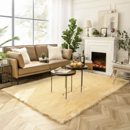 Miniatura 71 de Ashler Home Deco - Tapete de pelo sintético de oveja, mullido, suave, de 2 x 3 pies, lavable a máquina, dormitorio, habitación de los niños, sala