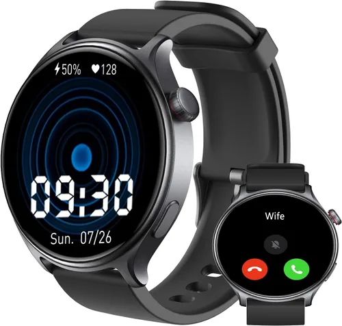 YMS Reloj inteligente para mujer, Android, los mejores relojes de fitness impermeables para hombres (respuestas/hacer llamadas), frecuencia Negro