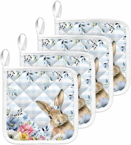 Miniatura 11 de 3 Packs Blue Easter Plaid Pot Holders Sets for Kitchen,Oven Pan Plate Bowl Pads Heat Proof Mat with Hanging Loop,Terry Cloth Potholders Soft Grip